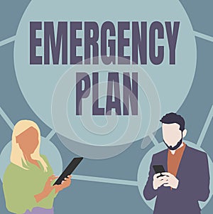 Text sign showing Emergency Plan. Business overview Procedures for response to major emergencies Be prepared