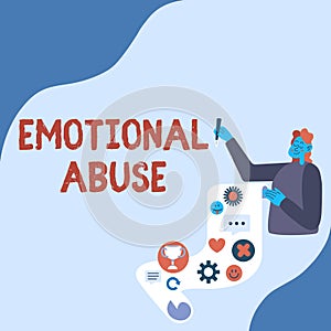 Text sign showing Emotional Abuse. Business concept person subjecting or exposing another person to behavior Lady photo