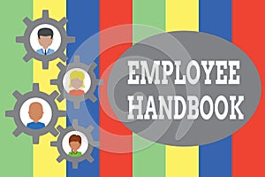 Text sign showing Employee Handbook. Conceptual photo Document that contains an operating procedures of company photo
