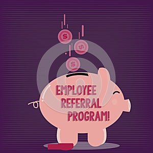 Text sign showing Employee Referral Program. Conceptual photo Recommend right jobseeker share vacant job post Color