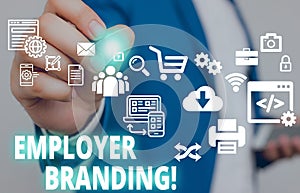 Text sign showing Employer Branding. Conceptual photo promoting company employer choice to desired target group Male