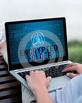 Text sign showing Encrypted Folder. Conceptual photo protect confidential data from attackers with access Laptop Resting