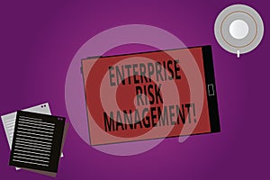 Text sign showing Enterprise Risk Management. Conceptual photo analysisage risks and seize business opportunities Tablet