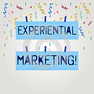 Text sign showing Experiential Marketing. Conceptual photo marketing strategy that directly engages consumers Two Color