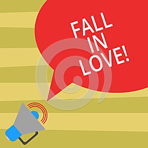 Text sign showing Fall In Love. Conceptual photo Feeling loving emotions about someone else Roanalysisce Happiness Megaphone with photo