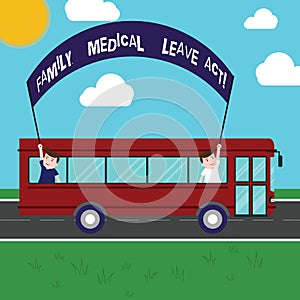 Text sign showing Family Medical Leave Act. Conceptual photo FMLA labor law covering employees and families Two Kids