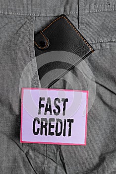 Text sign showing Fast Credit. Conceptual photo Apply for a fast demonstratingal loan that lets you skip the hassles Small little photo