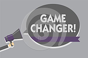 Text sign showing Game Changer. Conceptual photo Sports Data Scorekeeper Gamestreams Live Scores Team Admins Man holding megaphone