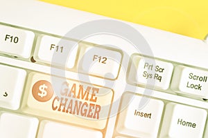 Text sign showing Game Changer. Conceptual photo way that effects a major shift in the current analysisner of doing