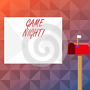 Text sign showing Game Night. Conceptual photo usually its called on adult play dates like poker with friends Blank Big