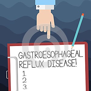 Text sign showing Gastroesophageal Reflux Disease. Conceptual photo digestive disorder Burning chest pain Hu analysis