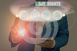 Text sign showing Gay Rights. Conceptual photo equal civil and social rights for homosexuals individuals.