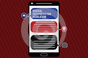 Text sign showing General Data Protection Regulation. Conceptual photo Information media security protective Mobile