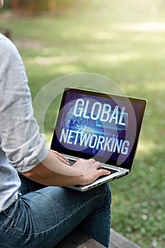 Text sign showing Global Networking. Internet Concept Communication network which spans the entire Earth WAN Woman