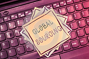 Text sign showing Global Sourcing. Conceptual photo practice of sourcing from the global market for goods photo