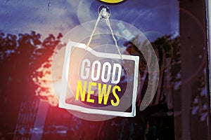 Text sign showing Good News. Conceptual photo Someone or something positive,encouraging,uplifting,or desirable Empty