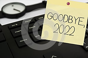 Text sign showing Goodbye 2022. Business showcase New Year Eve Milestone Last Month Celebration Transition Computer photo