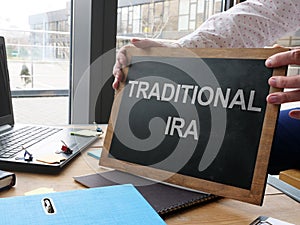 Text sign showing hand written words traditional ira