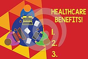 Text sign showing Healthcare Benefits. Conceptual photo monthly fair market valueprovided to Employee dependents Working