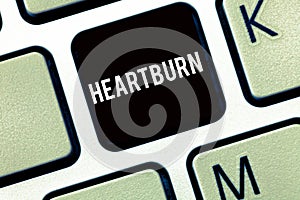 Text sign showing Heartburn. Conceptual photo Irritation of the esophagus Acid reflux Burning pain in the chest