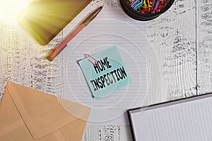 Text sign showing Home Inspection. Conceptual photo Examination of the condition of a home related property Smartphone sheet clips photo