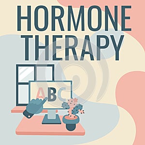 Text sign showing Hormone Therapy. Business showcase use of hormones in treating of menopausal symptoms Hand Showing