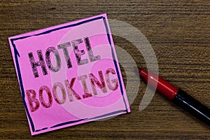 Text sign showing Hotel Booking. Conceptual photo Online Reservations Presidential Suite De Luxe Hospitality Purple photo