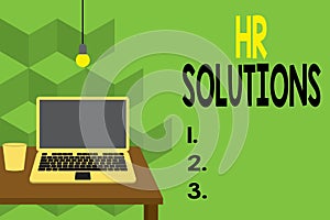 Text sign showing Hr Solutions. Conceptual photo Outsourced Huanalysis resources consultancy and support Experts Front