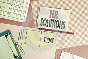 Text sign showing Hr Solutions. Conceptual photo Outsourced Huanalysis resources consultancy and support Experts Writing