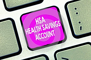 Text sign showing Hsa Health Savings Account. Conceptual photo Supplements one s is current insurance coverage
