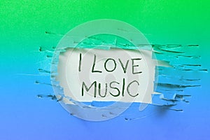 Text sign showing I Love Music. Internet Concept Having affection for good sounds lyric singers musicians