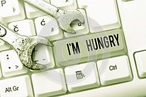 Text sign showing I M Hungry. Business concept having a strong wish or desire for something to put on stomach Abstract
