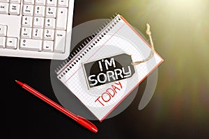Text sign showing I M Sorry. Conceptual photo To ask for forgiveness to someone you unintensionaly hurt Typing And
