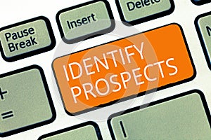 Text sign showing Identify Prospects. Conceptual photo Possible client Ideal Customer Prospective Donors