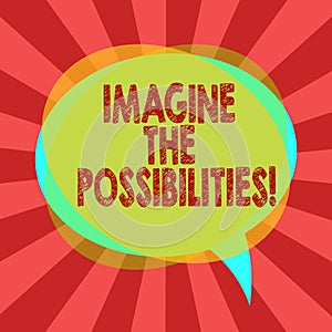 Text sign showing Imagine The Possibilities. Conceptual photo sense that something is able to happen soon Blank Speech Bubble