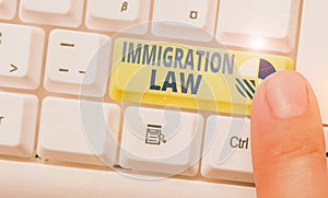 Text sign showing Immigration Law. Conceptual photo national statutes and legal precedents governing immigration