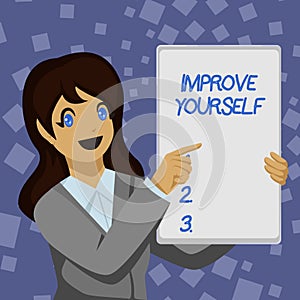 Text sign showing Improve Yourself. Business idea making yourself a better or more knowledgable person Business Woman photo