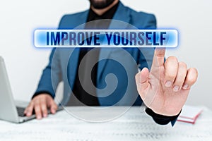 Text sign showing Improve Yourself. Business showcase making yourself a better or more knowledgable person Remote Office photo