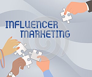 Text sign showing Influencer Marketing. Word Written on form of social media commerce involving endorsements