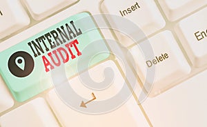 Text sign showing Internal Audit. Conceptual photo evaluating and improving the effectiveness of risk management
