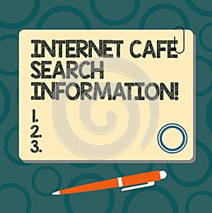 Text sign showing Internet Cafe Search Information. Conceptual photo Online researching browsing in the web Blank Square