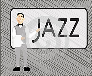 Text sign showing Jazz. Conceptual photo Forceful rhythm Using brass and woodwind instruments to play the music