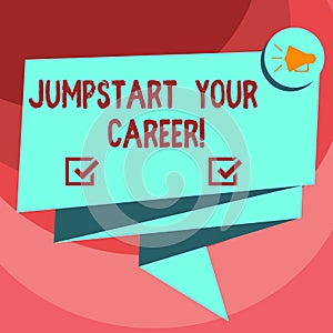 Text sign showing Jumpstart Your Career. Conceptual photo Make it work successfully after a period of failure Folded 3D