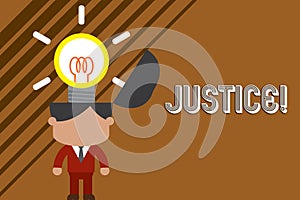 Text sign showing Justice. Conceptual photo impartial adjustment of conflicting claims or assignments Standing