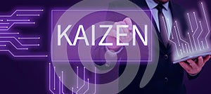 Text sign showing Kaizen. Business approach a Japanese business philosophy of improvement of working practices