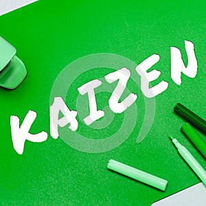 Text sign showing Kaizen. Word for a Japanese business philosophy of improvement of working practices