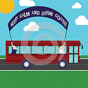 Text sign showing Keep Calm And Drink Coffee. Conceptual photo A hot beverage always makes you be inspired Two Kids