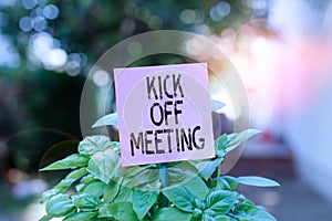 Text sign showing Kick Off Meeting. Conceptual photo getting fired from your team private talking about company Plain