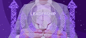 Text sign showing Leadership. Conceptual photo art of motivating to act toward achieving a common goal