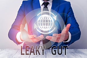 Text sign showing Leaky Gut. Conceptual photo A condition in which the lining of small intestine is damaged.